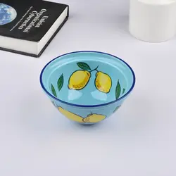 5.5 in Blue Lemon Ceramic Salad Bowl, Minimalist Household Rice Bowls Tableware, High-value Fruit Bowl Moving Gift Noodle Bowl