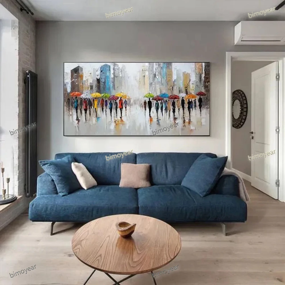 100% Handmade Abstract Oil Painting On Canvas Modern Urban Street Scenes Wall Art Picture For Home Living Room Decor Image Mural