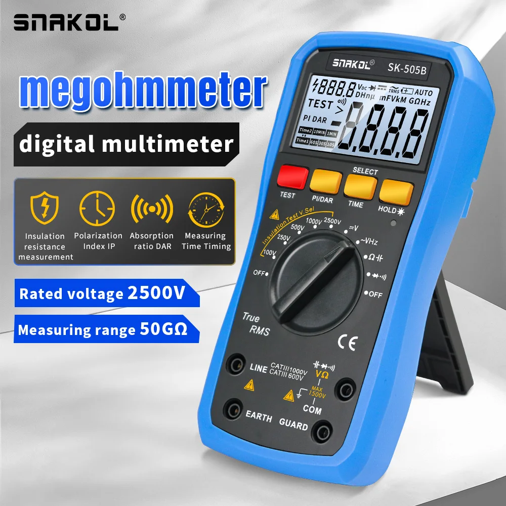 SK-505B 2 in1 Multimeter Digital Megohmmeter Insulation Resistance Meter 50GΩ 2500V Ground Resistance Measurement Voltmeter