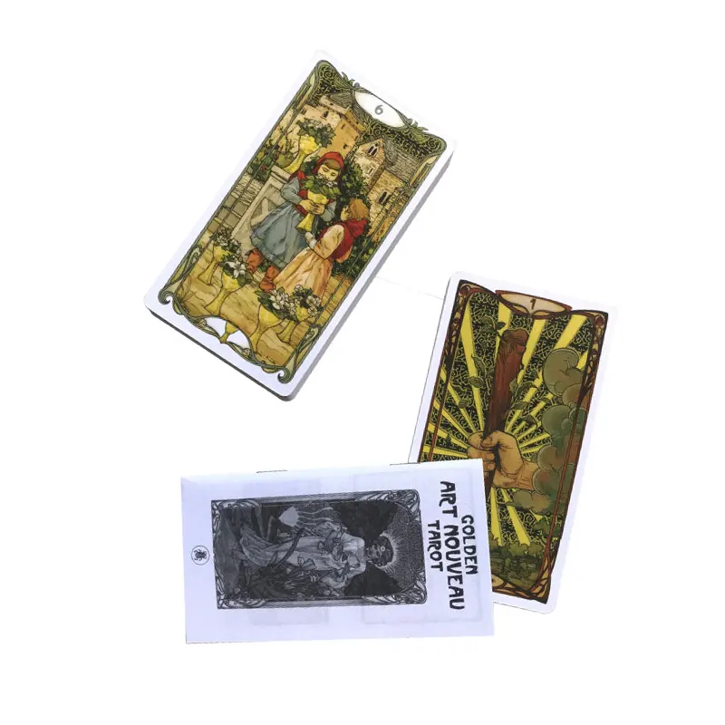 Hot sales 12-7 CM Golden Art Nouveau Tarot Fate Divination Prophecy Card Family Party Game Toy Tarot Brochure Guide