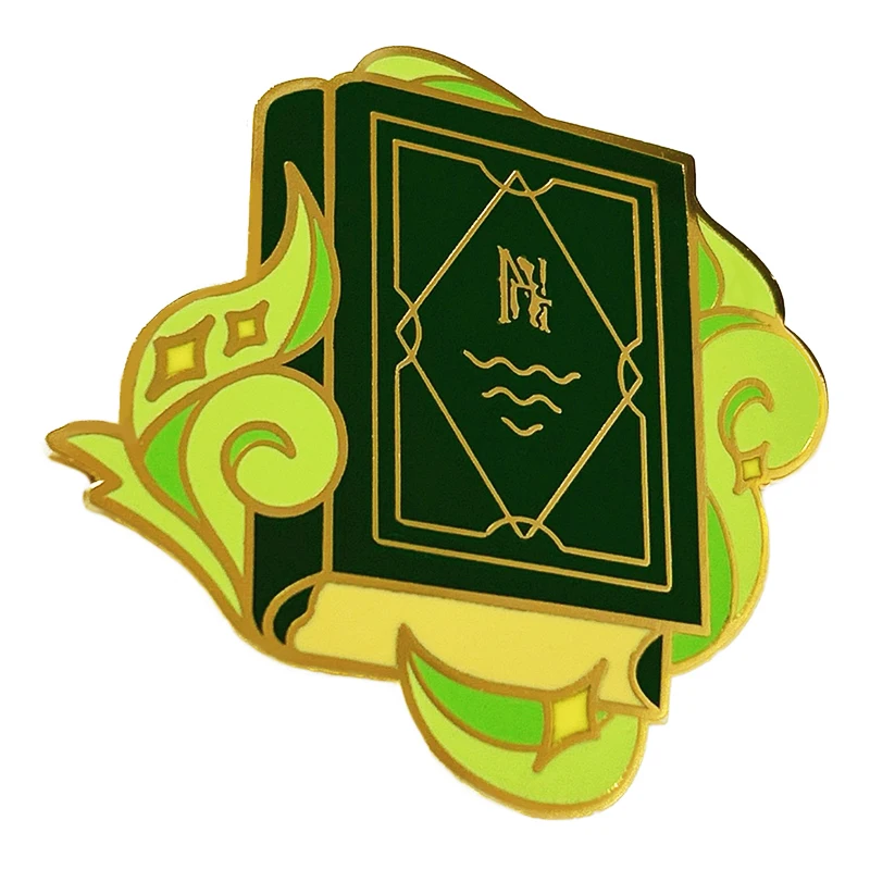 Personalized Green Cartoon Grimoire Lapel Pin Wholesale Manufacturer Gold Metal Hard Enamel Badge Make An Enamel Pin For Gift