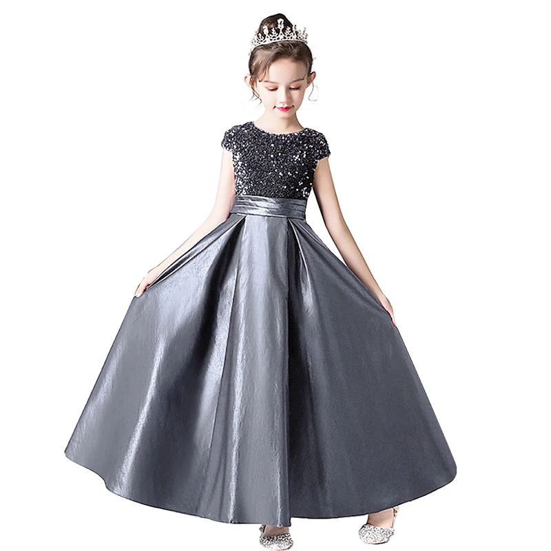 DIDELEVAGE-Robe de Princesse en Satin Bleu Marine à Paillettes pour Fille, Tenue de Soirée Formelle pour Junior, Interdiction d'Anniversaire