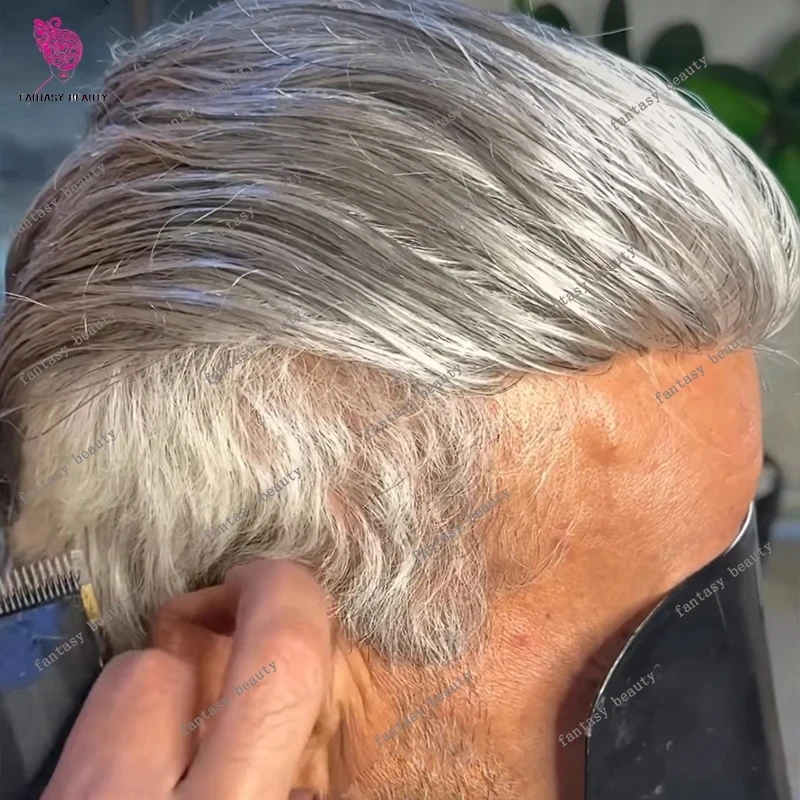 

1b80 Gray Black White Blonde Men's Toupee Natural Human Hair Wigs Super Durable Microskin Thin PU Affordable Capillary Prosthsi