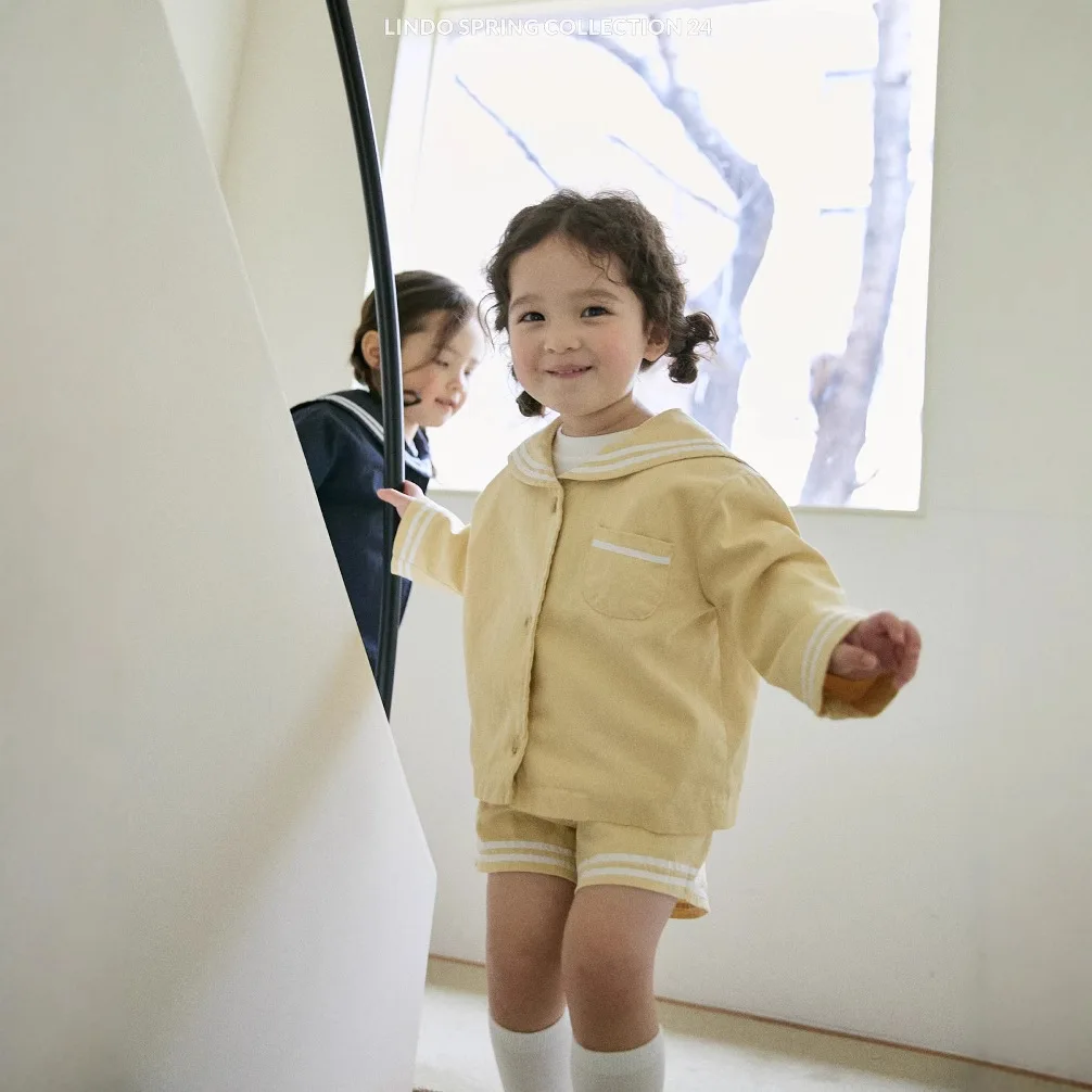 2026 Spring New Baby Girl Sailor Collar Tops + Shorts 2pcs Suit Kids Boys Long Sleeve Casual Striped Clothes Set Toddler Outfits