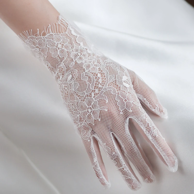 Guantes de novia cortos de encaje, pulsera de boda para mujer, niña, vestido de noche de fiesta, guantes blancos, joyería, accesorios para novias