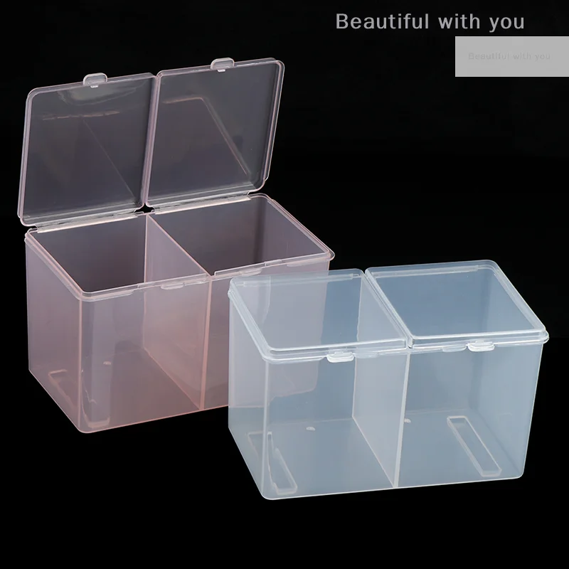 Twin Well Empty Grids Portable Storage Case Wipe Pads Cotton Swab Rods Makeup Tools Container