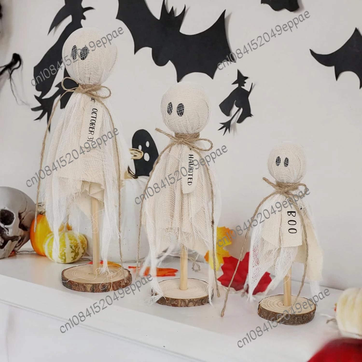 Halloween Ghost Ornament, Shopping Mall Store Decoration Crafts, Home Atmosphere Wooden Ornament