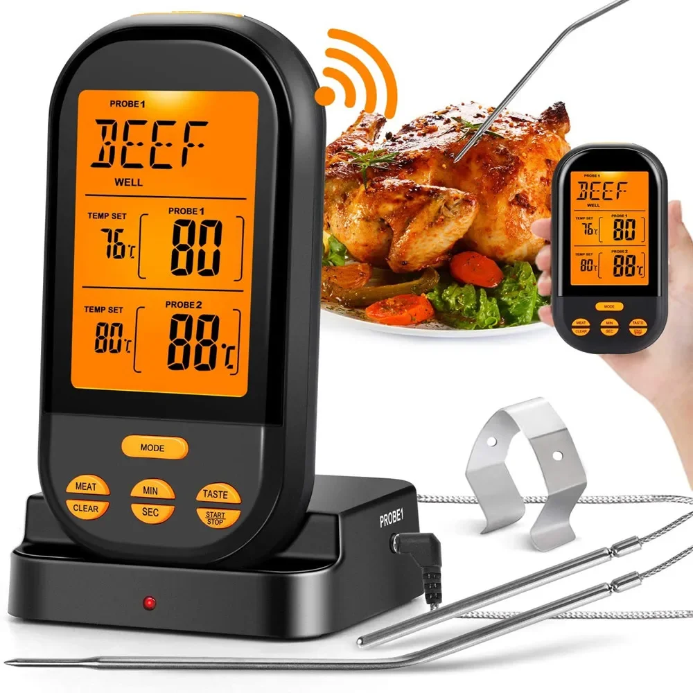 ANYOHOE Wireless Digital Meat Thermometers Remote Cooking Food Barbecue Grill Thermometer with Dual Probe for Oven Smoker BBQ