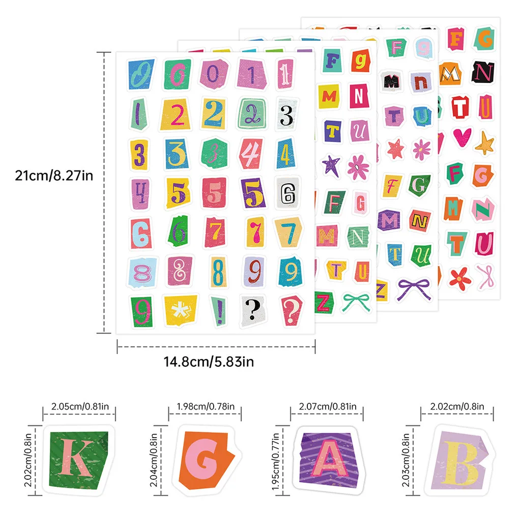 201Pcs Ransom Letter Number Graffiti Stickers Waterproof Half Cut Alphabet Numeral Decals for DIY Craft Giajar Sticker Store