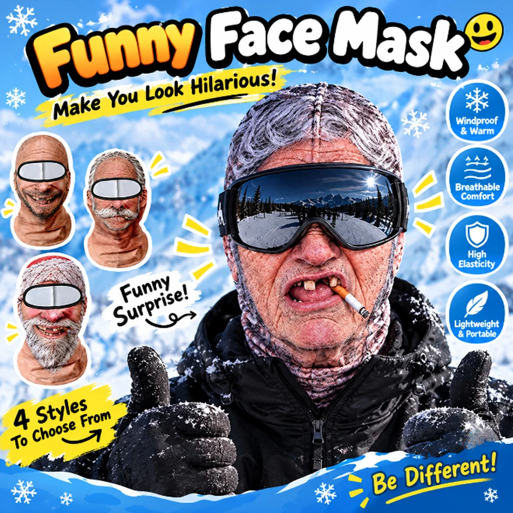 Cosplay Christmas Old Man Ski Mask Funny Face Mask Balaclaya Sublimation Print Winterd Mask Novelty Gift for Skiers Snowboarders