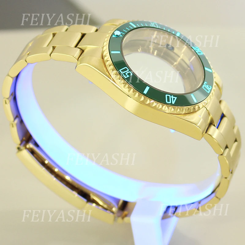 Gold 40mm Watch Case 316L Stainless Steel Luminous Bezel For Seiko NH35 NH34 NH36 NH38 Miyota 8215 ETA 2824 Movement 28.5mm Dial