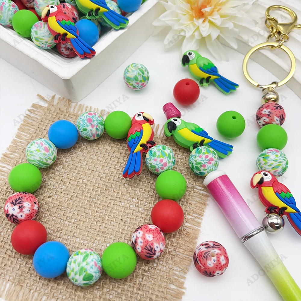 32/44-teiliges 3D Papageien-Serie Silikonperlen-Set für DIY Perlenketten, Armbänder, Stiftdekorationen, Schmuckanhänger usw. Feiertags-Geburtstagsgeschenk – Detail 2