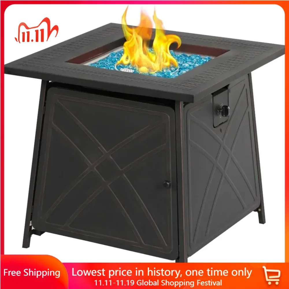 28 Inch Fire Pit Table, 50,000 BTU, Auto-Ignition, CSA Certification Approval, Steel Tabletop, Square Propane Gas Fire Pit Table