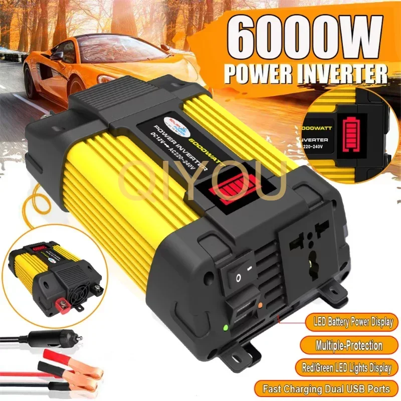 6000W Car Power Inverter LED Voltage Capacity Display Transformer Converter 12V To 110/220V Dual USB Inverter For Car Appliances