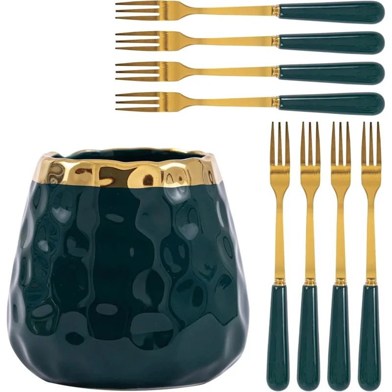 حاوية تخزين من السيراميك، أدوات مائدة منزلية من الفولاذ المقاوم للصدأ مناسبة للسلطات والمقبلات والكعك ومجموعات الفاكهة