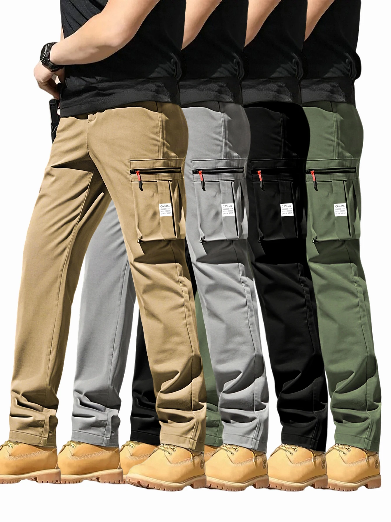 

Large Pocket Loose Overalls Men's Outdoor Sports Jogging Tactical Pants Elastic Waist Straight-leg pants Casual Work Pants