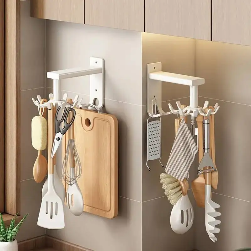

Rotary Hook Wall Mounted Kitchen Utensil Storage Rack, Hanging Rack Without Punching Holes