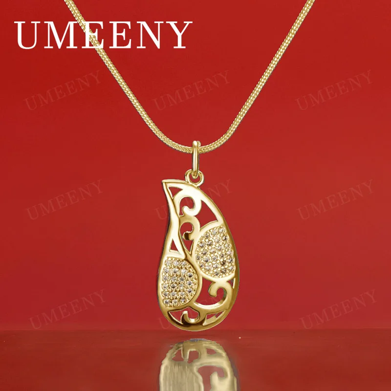 

925 Sterling Silver 18K Gold 16-30 Inch Delicate Openwork Teardrop Pendant Necklace for Women, Fashionable Gift Accessory