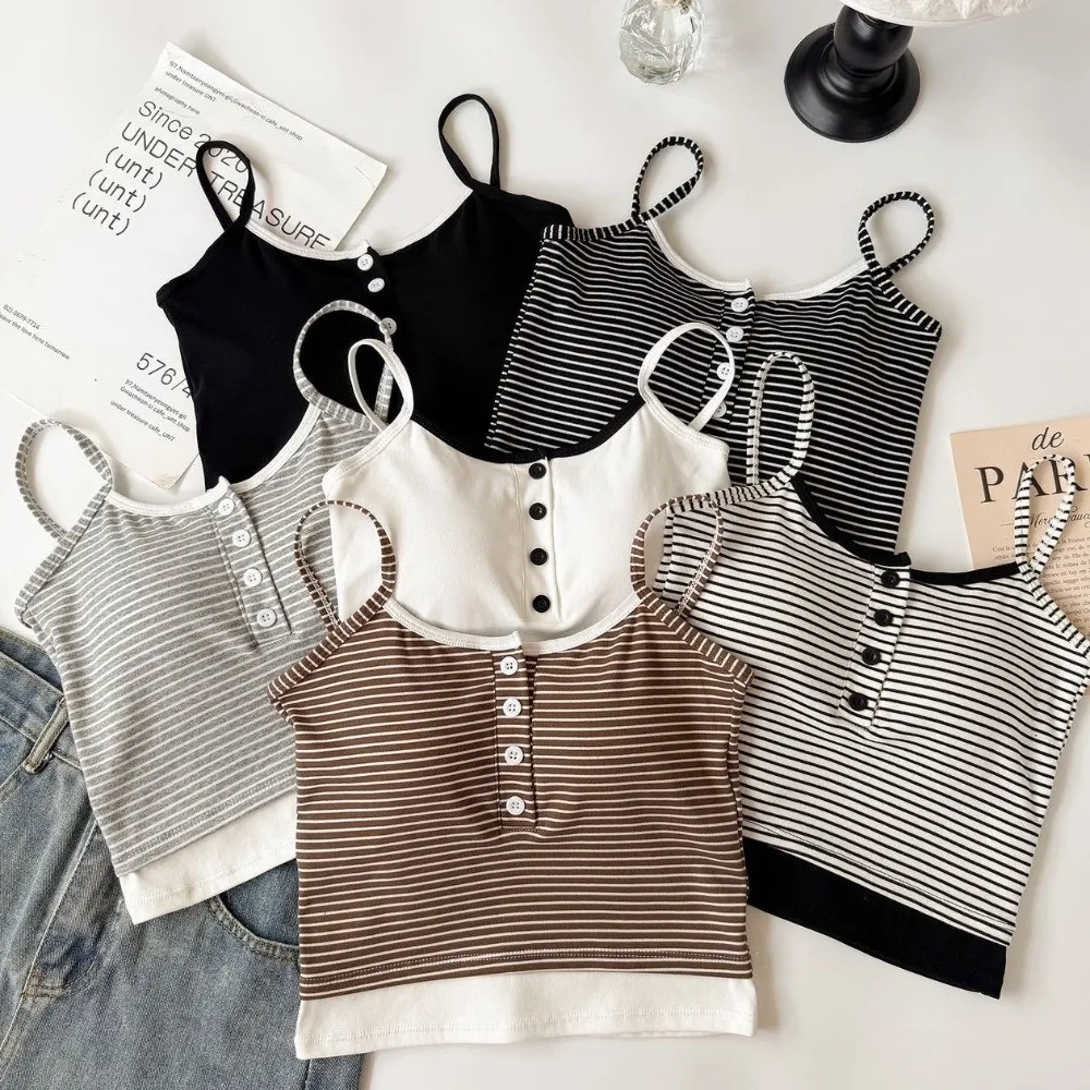 

Stripe Pattern Stripe Skinny Vest Tops Sleeveless Beauty Back Camisole with Bra Pads Tanks Tops Streetwear Y2K Slim Crop Top