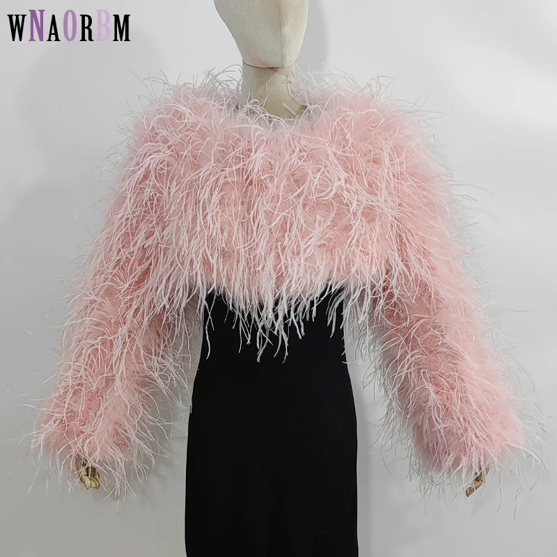 

New style women's coat 30 cm 100% natural ostrich hair women's Sexy Real ostrich featherostrich feather jacket Long sleeve
