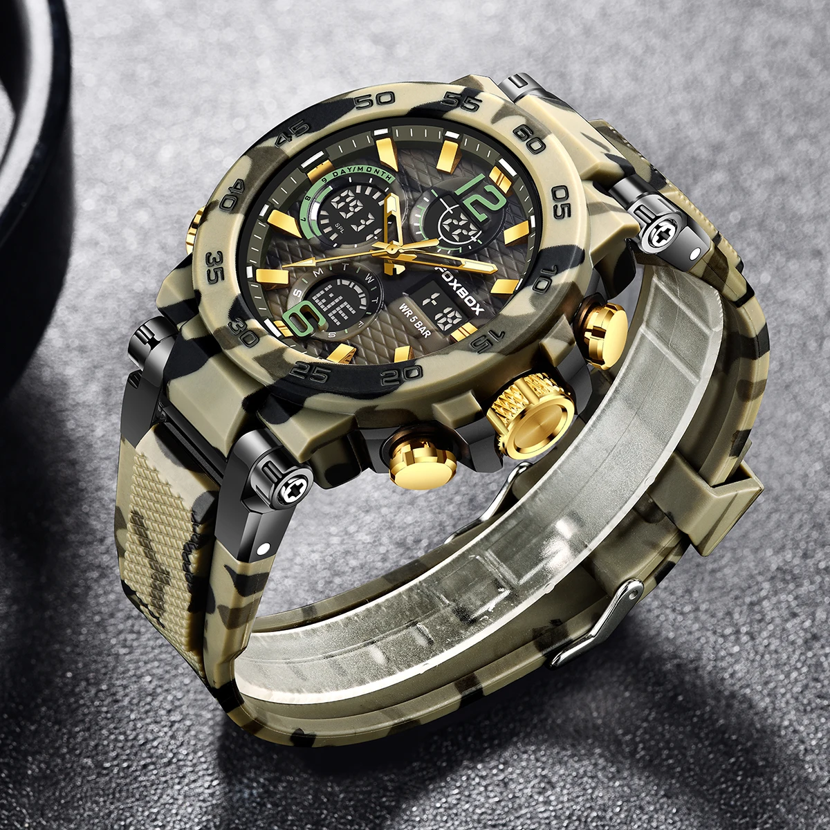 FOXBOX Military Digital Watch for Men Camouflage Waterproof Wristwatch Mens Shockproof Sport Quartz Tactical Clock Montre Homme