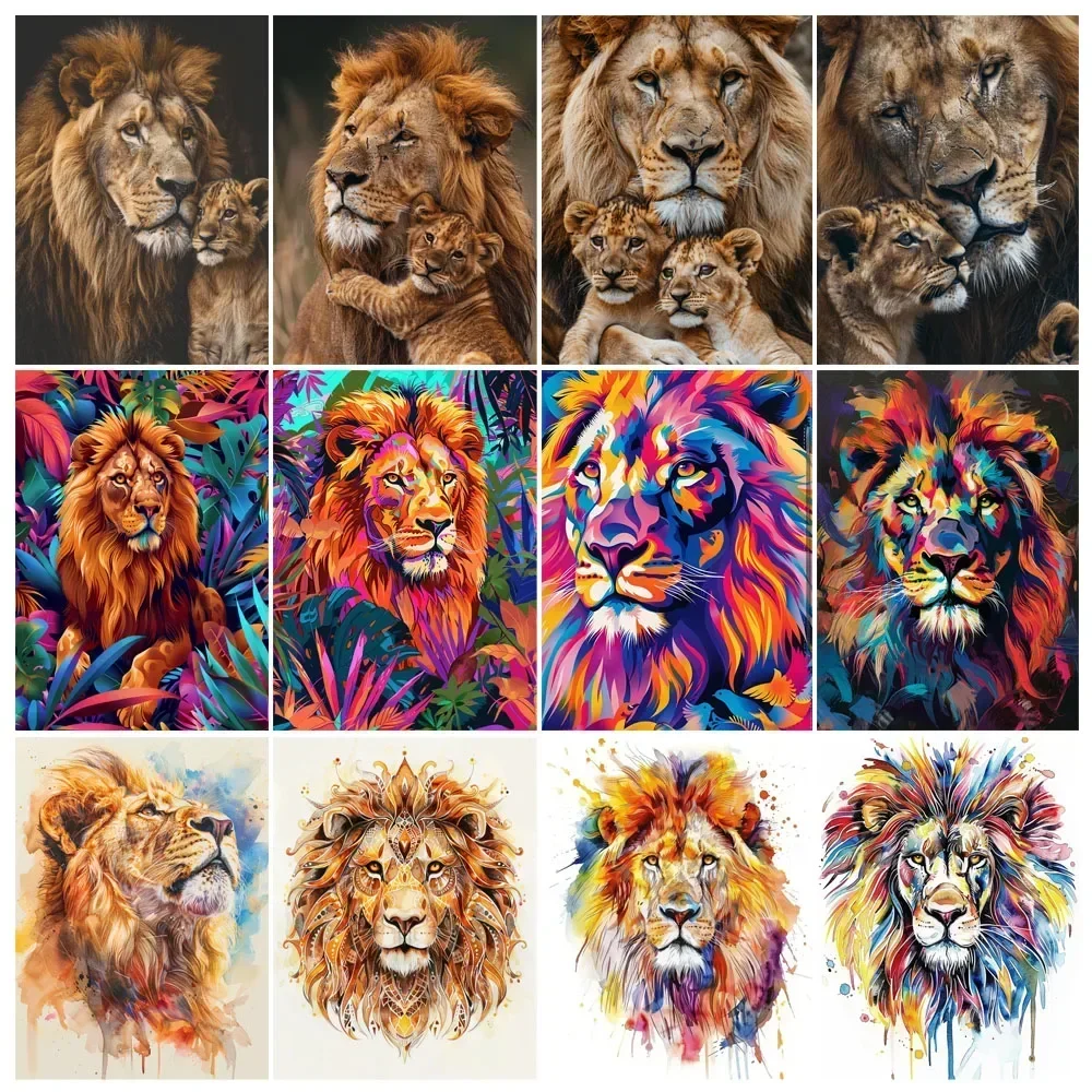 

181882 Painting By Numbers Lion Family Color Animal Adult Acrylic Kit Seascape DIY Paint Canva Artwork Gift Home Decorate