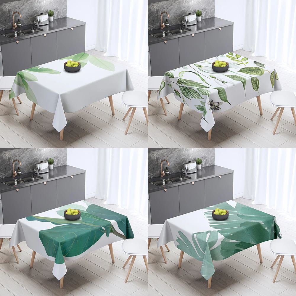 

Скатерть прямоугольная с растительным принтом, для дома, с узором зеленых листьев, для вечеринок, грязеотталкивающая, пылезащитная накидка