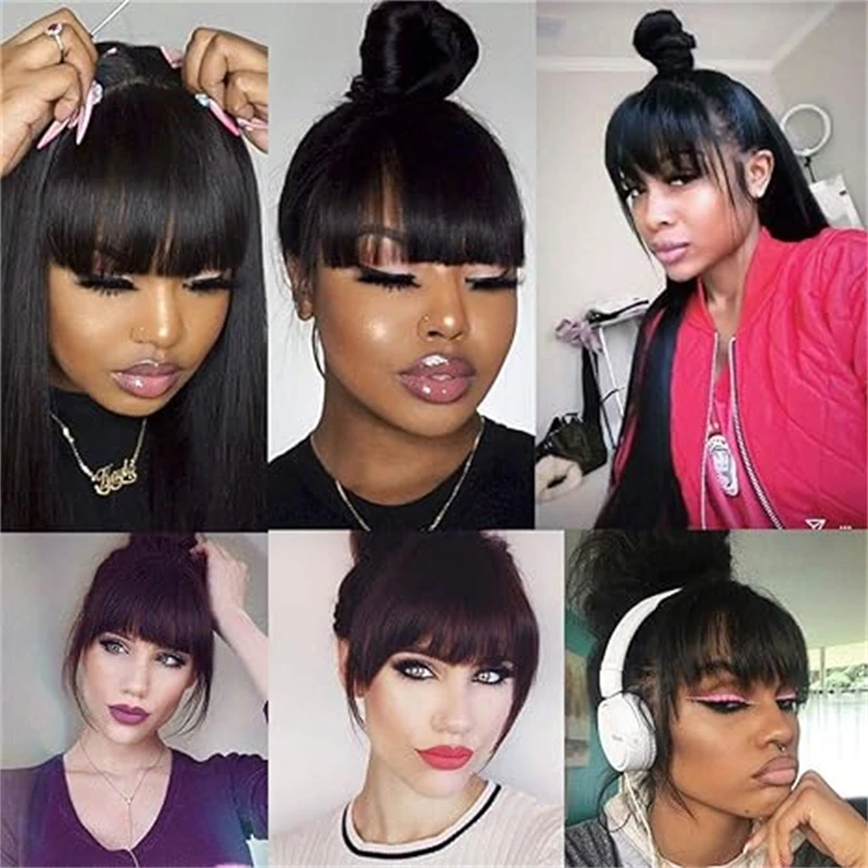 Synthetic Hair Clip in Bangs Fringe Human Hair Bang Clip in Hair Extensions Clip on Bangs with Temples