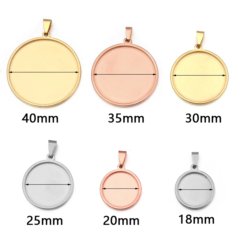 5pcs Stainless Steel Round Cabochon Base 18 20 25 30 35 40mm Inner Size Setting Tray Blank Charm For Jewelry Making DIY Supplies