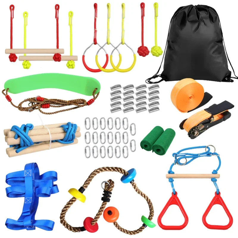 Children climbing equipment Ninja Rope Obstacle Training Equipment Kids Fun Slack Line Outdoor Children\'s carabiner Swing