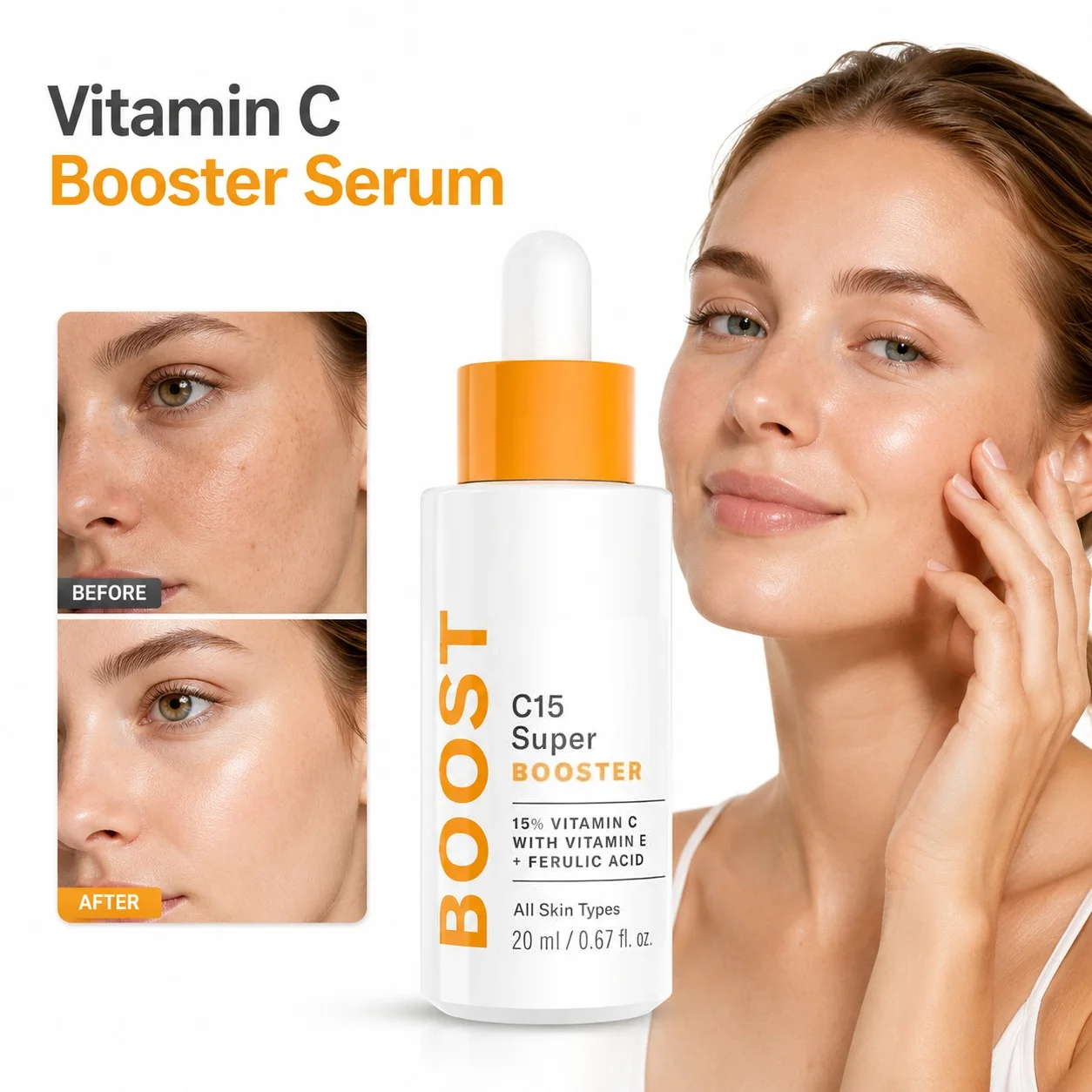 C15 Super Booster Serum 15% Vitamin C Ferulic Acid Vitamin E Hydrating Brightening Smooth Skin Night Face Care Essence