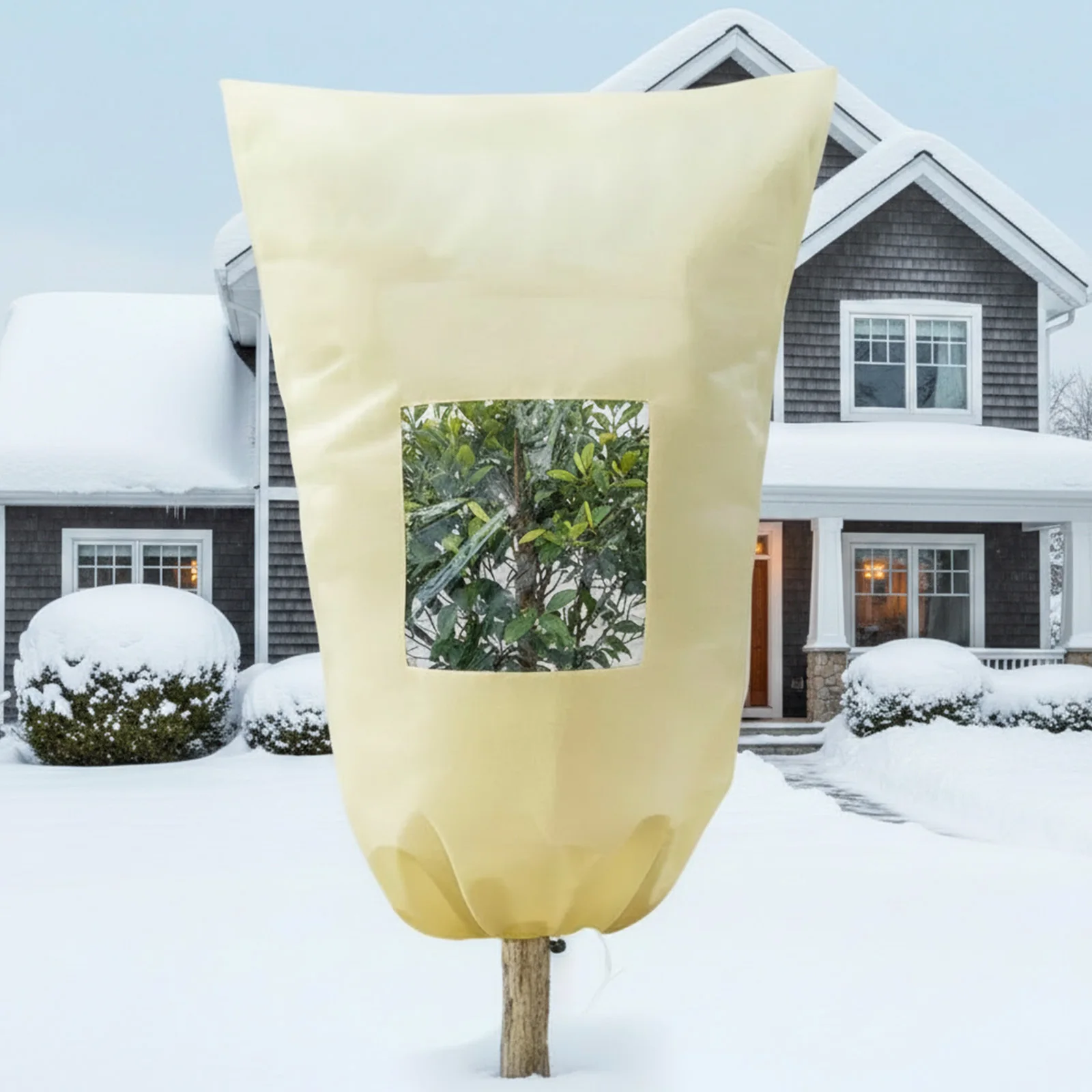 Plant Frost Protection Cover Winter Thick Non-woven Fabric Bonsai Plant Cover with Zipper Drawstring for Shrubs Trees Potted