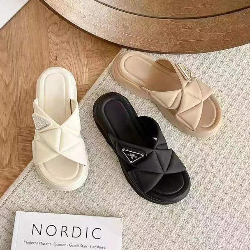 Sandales Romaines à Semelles Plates en Caoutchouc pour Femme, Chaussures d\'Extérieur à la Mode, Été