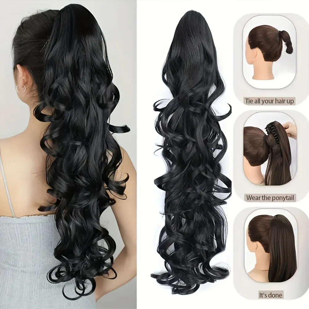 30 Polegada longo encaracolado ondulado rabo de cavalo garra clipe extensão do cabelo sintético cordão rabos de cavalo para mulheres clipe em rabo de cavalo extensi