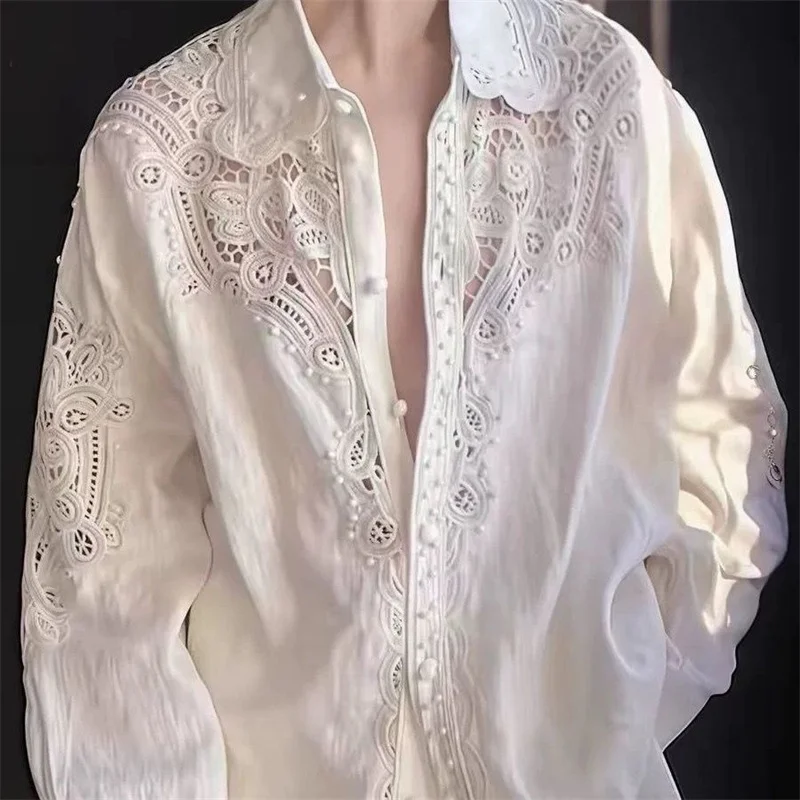 

High End Light Luxury Women Designer Style With A Hollowed Out White Shirt 2026 Spring Summer New French Heavy Embroidery Shirt