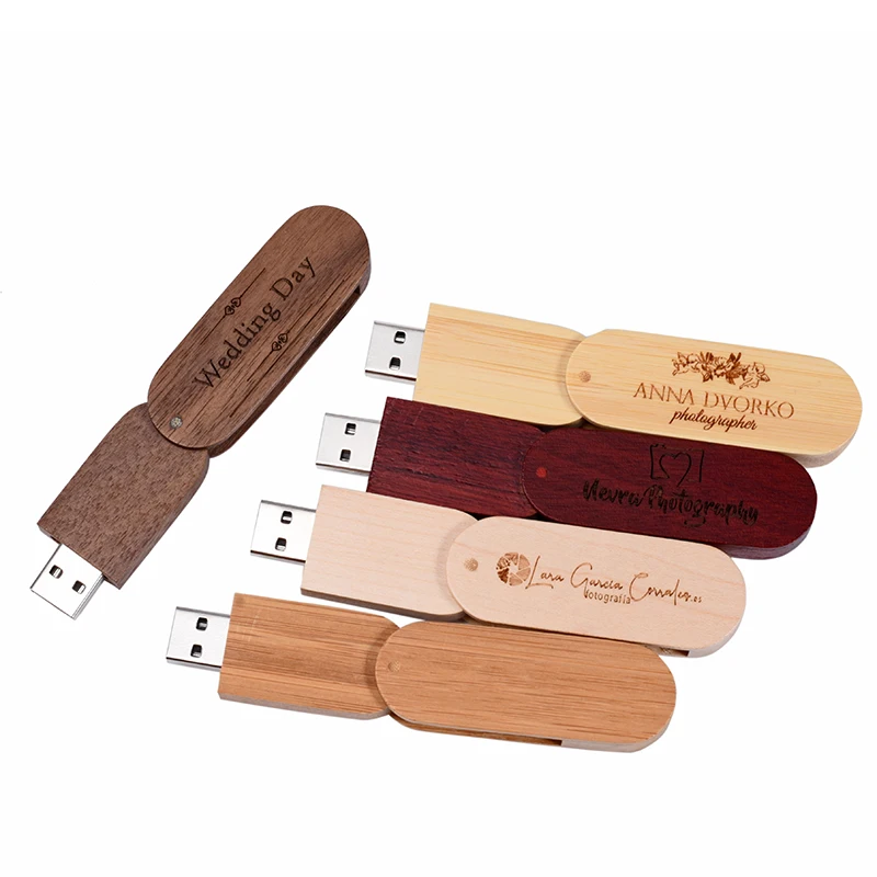Free Custom Logo Wooden USB 2.0 Flash Drive Portable Photography Gift Pen Drive Real Capacity With Key Chain Memory Stick 64GB