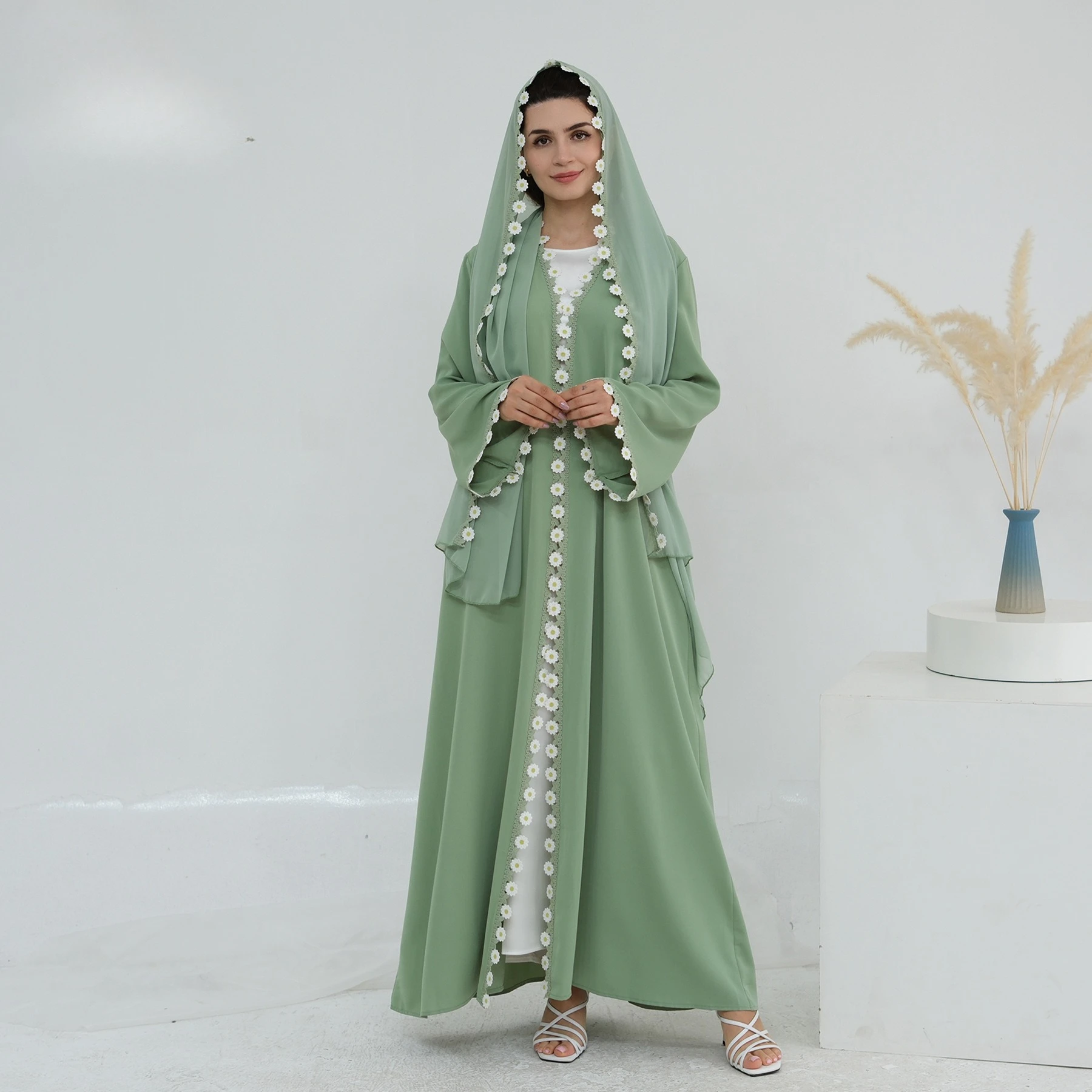 

Исламская одежда для женщин, открытая Абая, хиджаб, мусульманское платье с вышивкой, кимоно Ид, свободный комплект с длинными рукавами в арабском стиле, Дубай, Абая