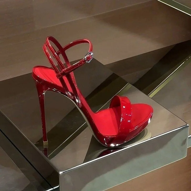 Ladies High-heeled Sandals 2026 Summer Fashion Elegant Toe Pointed High-heeled Pu Buckle with High-heeled Sandals Plus Size image 2