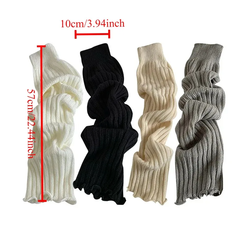 57cm Japanese Lolita Leg Warmers, Women Winter Knitted Boot Cuffs, Black&White Thin Long Ankle Warmers for Daily and Cosplay