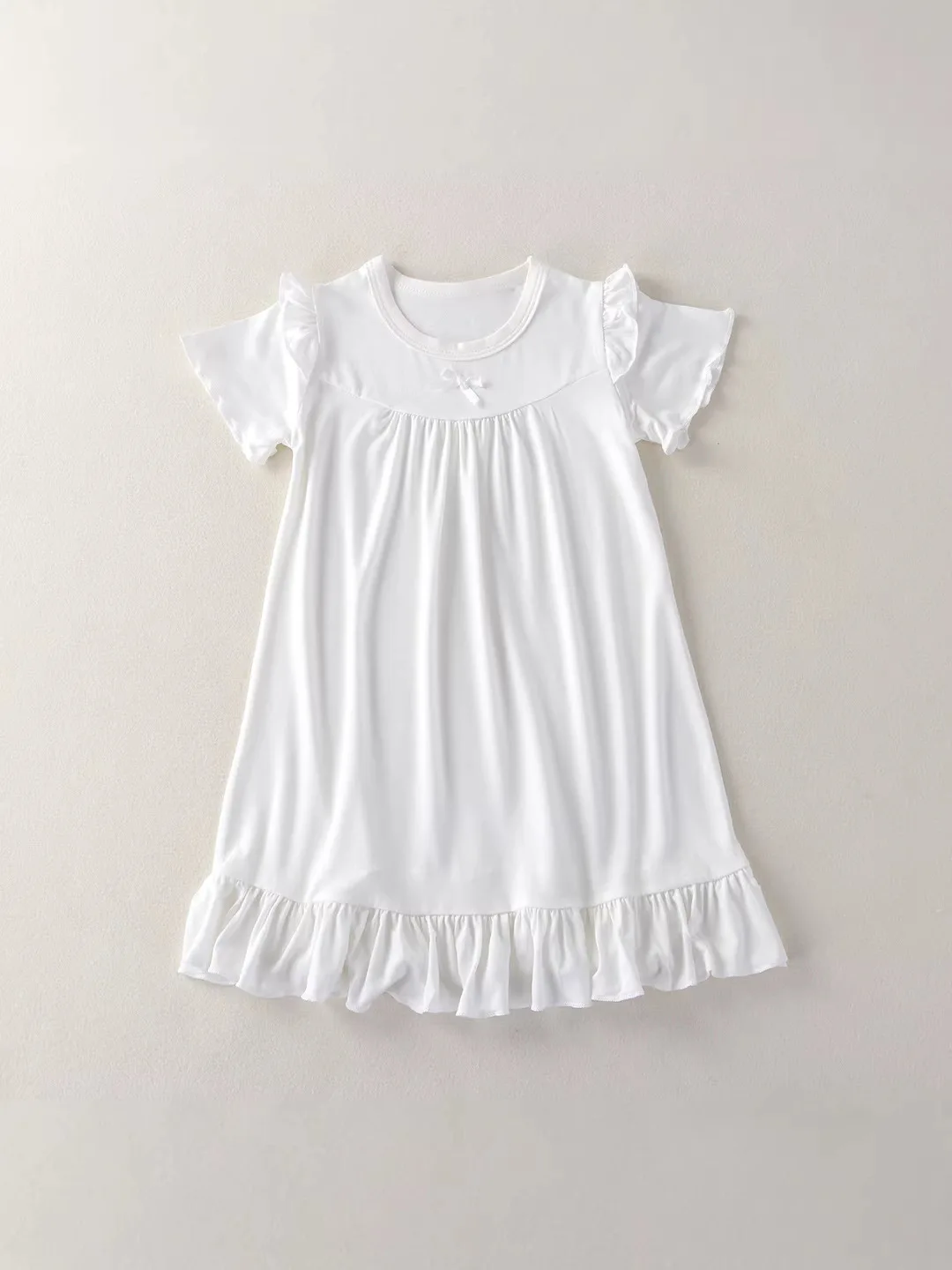 Modal Children Nightgown Dress Princess Ruffle Short Sleeves Kids Girls Sleep Dress Breathable Girls Homewear Dress For 1-10Y