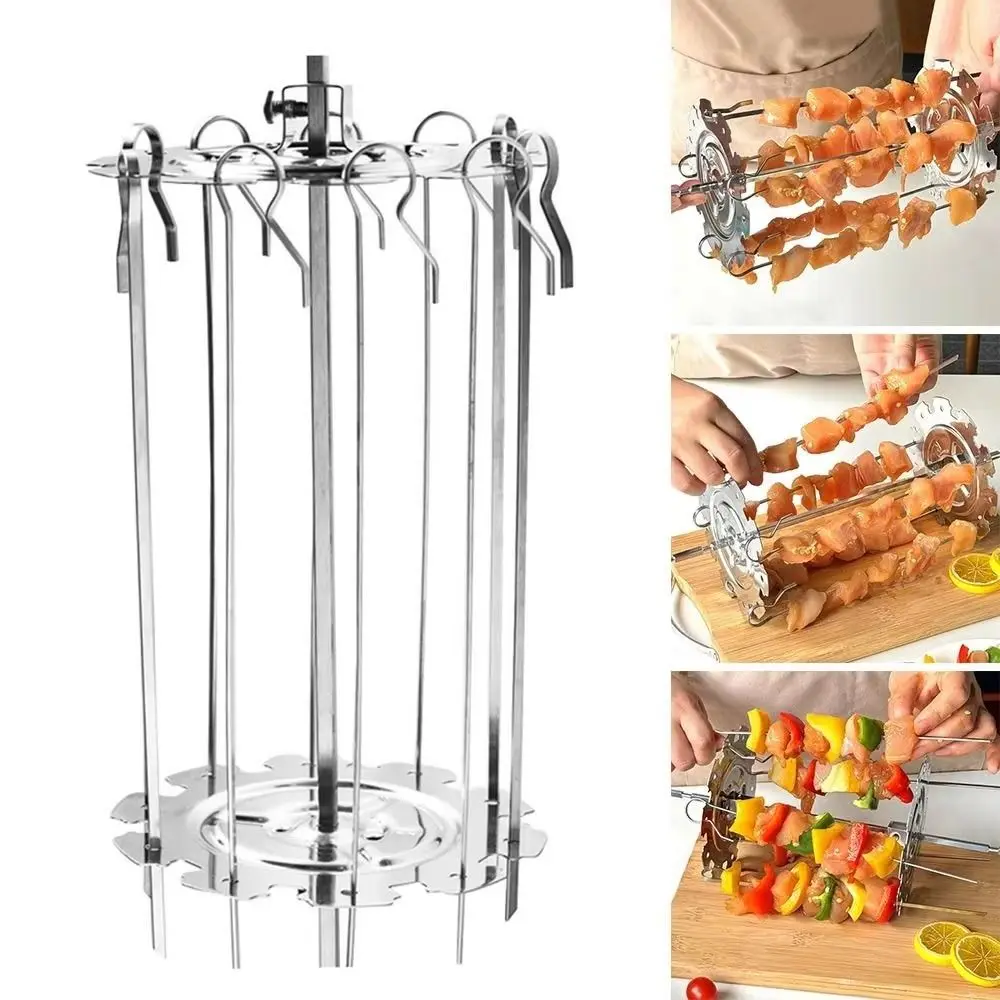 

Stainless Steel Rotating Barbecue Grill Heat-Resistant Non-Stick BBQ Skewer Holder Reusable Detachable Design BBQ Rotating Cage