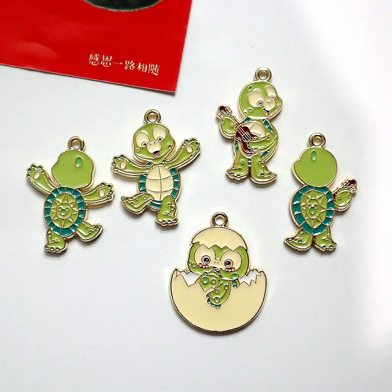 10 Piezas de Dijes de Aleación con Forma de Tortuga de Dibujos Animados, Dijes Kawaii de Anime con Patrón de Doble Cara para Hacer Joyería, Pulseras, Llaveros y Accesorios