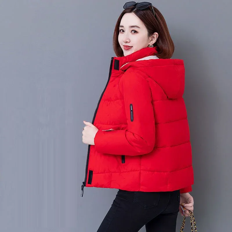 Dicke Fleece Baumwolle Parkas Frauen Puffer Jacke Winter Mode Warme Mit Kapuze Kurze Unten Jacke Dame Casual Solide Zipper Gepolsterte Mantel