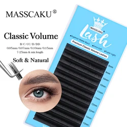 MASSCAKU J B C CC D DD L M Curl Natural Length Classic Regular Lashes Extensions Trays 12 Rows Matte Black Eyelashes Wholesale