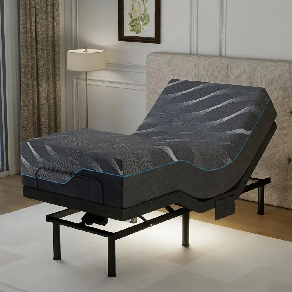 

Регулируемая кровать Twin XL с матрасом, 14-дюймовый жесткий матрас из серой гелевой пены с эффектом памяти в коробке, регулируемое основание кровати с подкроватным пространством