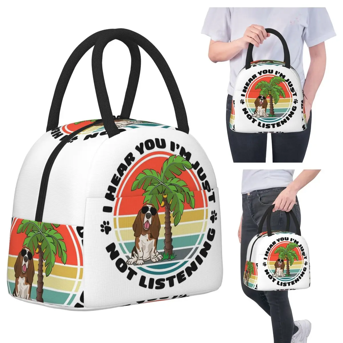 

Basset Hound Dog I Hear You I'm Just Not Listening Insulated Lunch Bag for Kids School Cooler Food Box Tote Portable Lunch Boxes