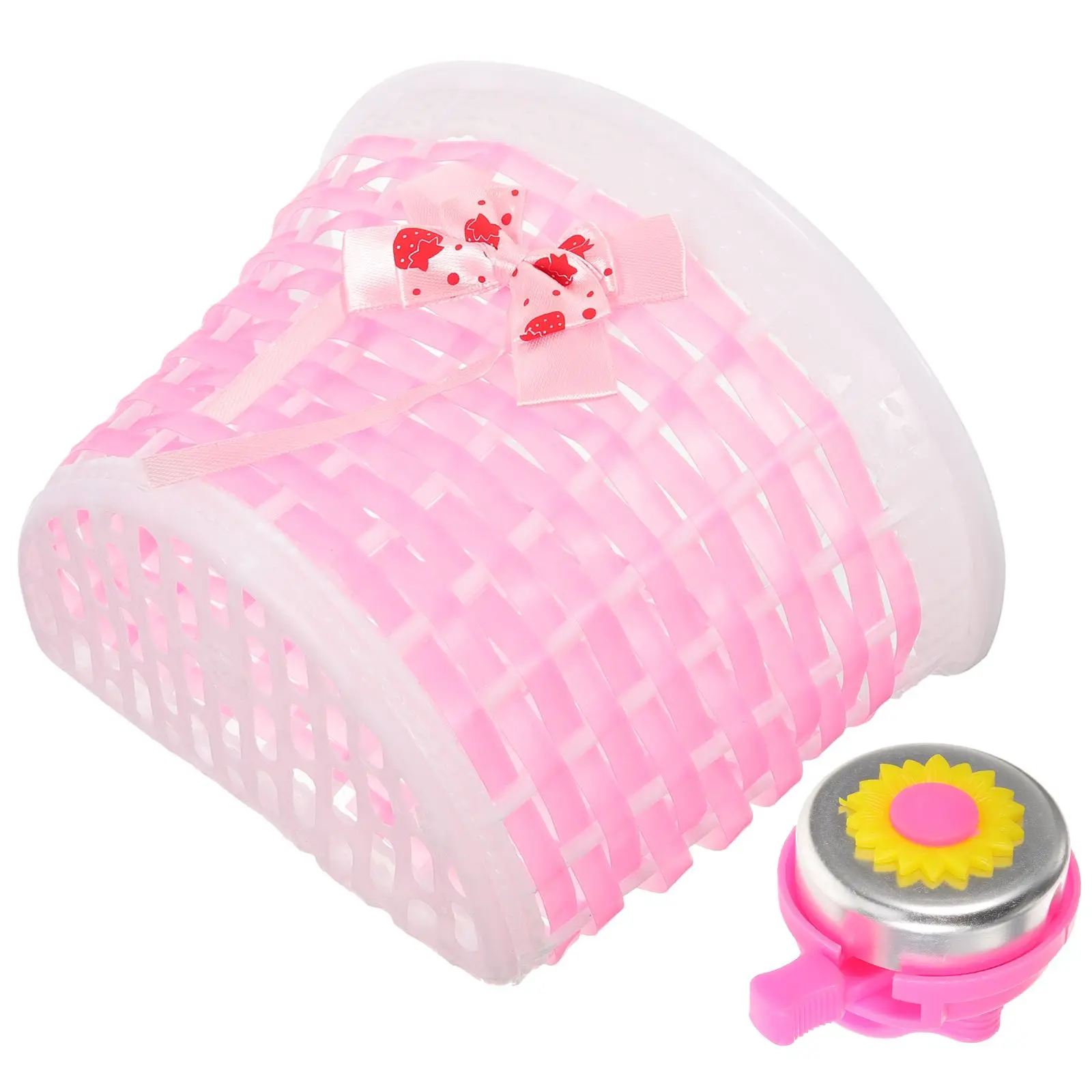 

1 set Kids Bike Basket Pink Storage with Bell Durable Material Easy Install Children Bicycle Accessories Scooter Supplies Bike