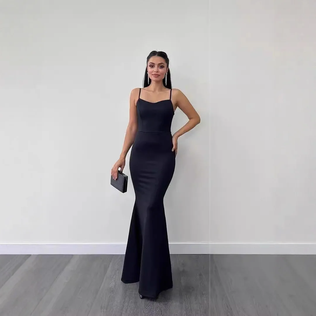 

Elegant Arabic Women's Long Gown with Fish Tail Skirt High Collar Beaded Top Strapless Midi Dress for Middle East Ladies