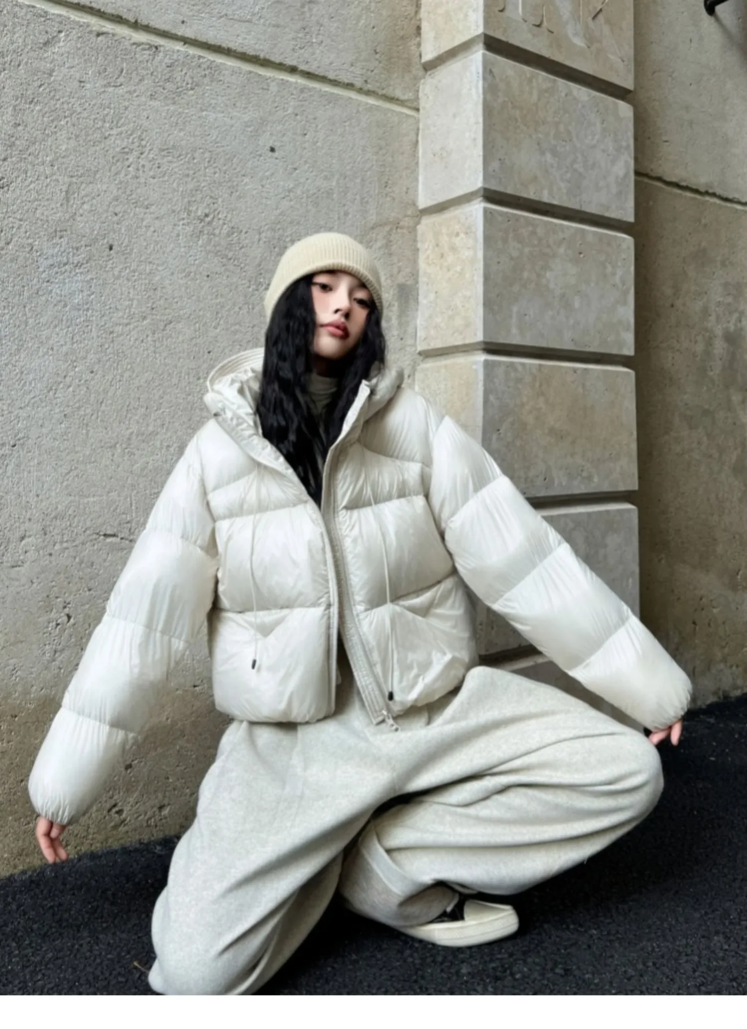 Veste bouffante à capuche en duvet de canard blanc pour femme, épaisse, légère, couleur unie, manteau chaud, Parkas courts, nouvelle collection hiver