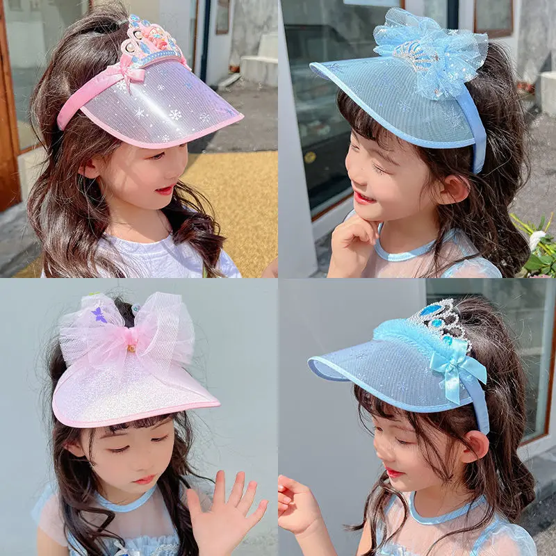 Kids Sun Visor Cap Headwear Lace Bows Summer Beach Girl Empty Top Sun Hat Wide Brim Hat Outdoor Sport Girls Baseball Cap Bonnet